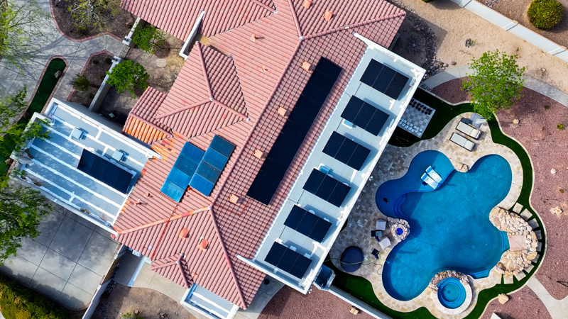 An overhead view of Trevor's home with solar and storage.