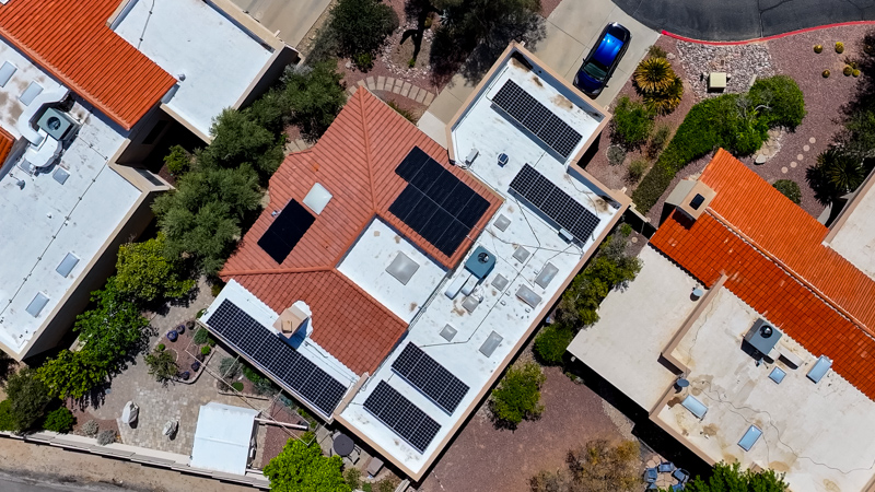 A overhead view of Dr. Reddy's home with solar and storage