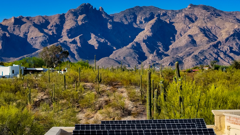A portion of Dr. Sternberg's solar electric system with Finger Rock in the background